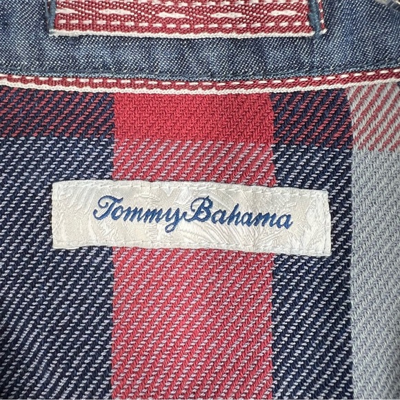 TOMMY BAHAMA Red and Blue Plaid Button-Up Flannel Shacket Shirt Men's XL - Picture 3 of 8